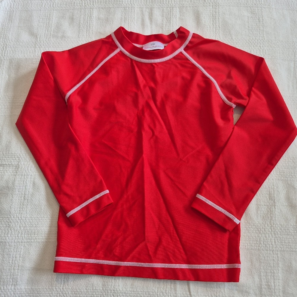 Hanna Andersson boys size 110 or 5 red long sleeve rash guard swim top EUC
